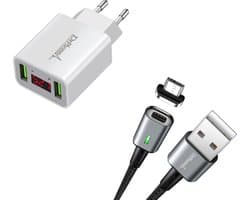 DrPhone iCON - Magnetische Micro USB Oplaadkabel 3A + Thuislader 2 poorten USB Oplader 2.2A met LED Display - Zwart & Wit