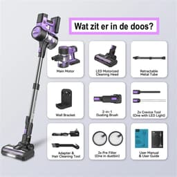 SteeFly® Draadloze Steelstofzuiger - 30kpa - 350W - 6 Opzetstukken - Opvouwbare Zakloze Stofzuiger - Perfect Voor Dierenhaar — thumbnail 5