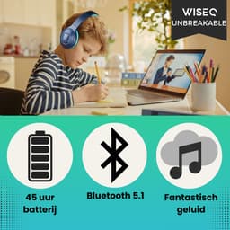 WiseQ Onbreekbare Draadloze Kinderkoptelefoon – Koptelefoon Kind Bluetooth – Koptelefoon Kinderen Draadloos – Over Ear – 45 Uur Batterij – Met Microfoon – Volumebegrenzer – Blauw — thumbnail 2