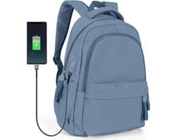 laptop rugzak- waterdicht met USB - schoolrugzak met laptopvak-14 inch-KoningsBlauw