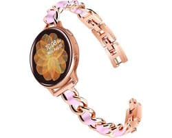 Stravo 22mm Lederen en Metalen Horlogebandje – Geschikt voor Samsung Galaxy Watch 3 45mm / Galaxy Watch 46mm / Gear S3 Classic & Frontier / Garmin / Huawei / Amazfit - Denim Kettingontwerp Leren Smartwatch Bandje – Leer - Roségoud/roze