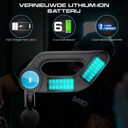 Sanbo Massage Gun Professioneel Pro Plus - Krachtig 4500 RPM - Inclusief Verwarmend opzetstuk - Massage pistool - Sport en Relax Massage Apparaat - Fitness - Hyrox - Crossfit - Zwart / Blauw — thumbnail 5