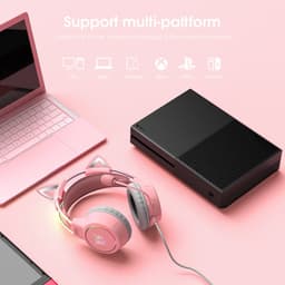 X15 Pro Over-Ear Hoofdtelefoon - Koptelefoon - Gaming Headset - Bedraad - Cancelling - Oortjes - Roze - Kat Oren - Rgb Licht - Met Microfoon - Voor Pc - Playstation - Xbox - Nintendo - — thumbnail 2