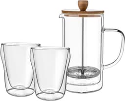 Florina Malachit dubbelwandige french press / cafetiere met 2 dubbelwandige glazen - Set van 3 - Vaatwasserbestendig - Gehard glas — thumbnail 1