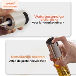BooGoo® Olijfolie Sprayer Premium Design - RVS & Glas - 100ml - Inclusief Ebook & Accessoires - Oliefles voor Airfryer, BBQ & Bakken — thumbnail 3