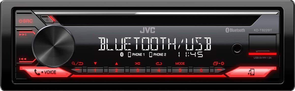 JVC KD-T822BT - Bluetooth Autoradio - Rood — afbeelding 1