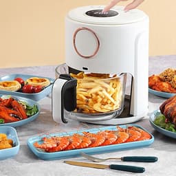 Airfryer 5L, Glass Fully Automatic Intelligent Transparent Visible Multifunctional Electric Oven, 1000W/B/Touch Sn Stabilize — thumbnail 4