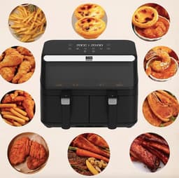 Dubbele Airfryer - Hete Lucht Frituur - Gezond Koken - Twee Zones - 8.5 Liter - Zwart — thumbnail 2