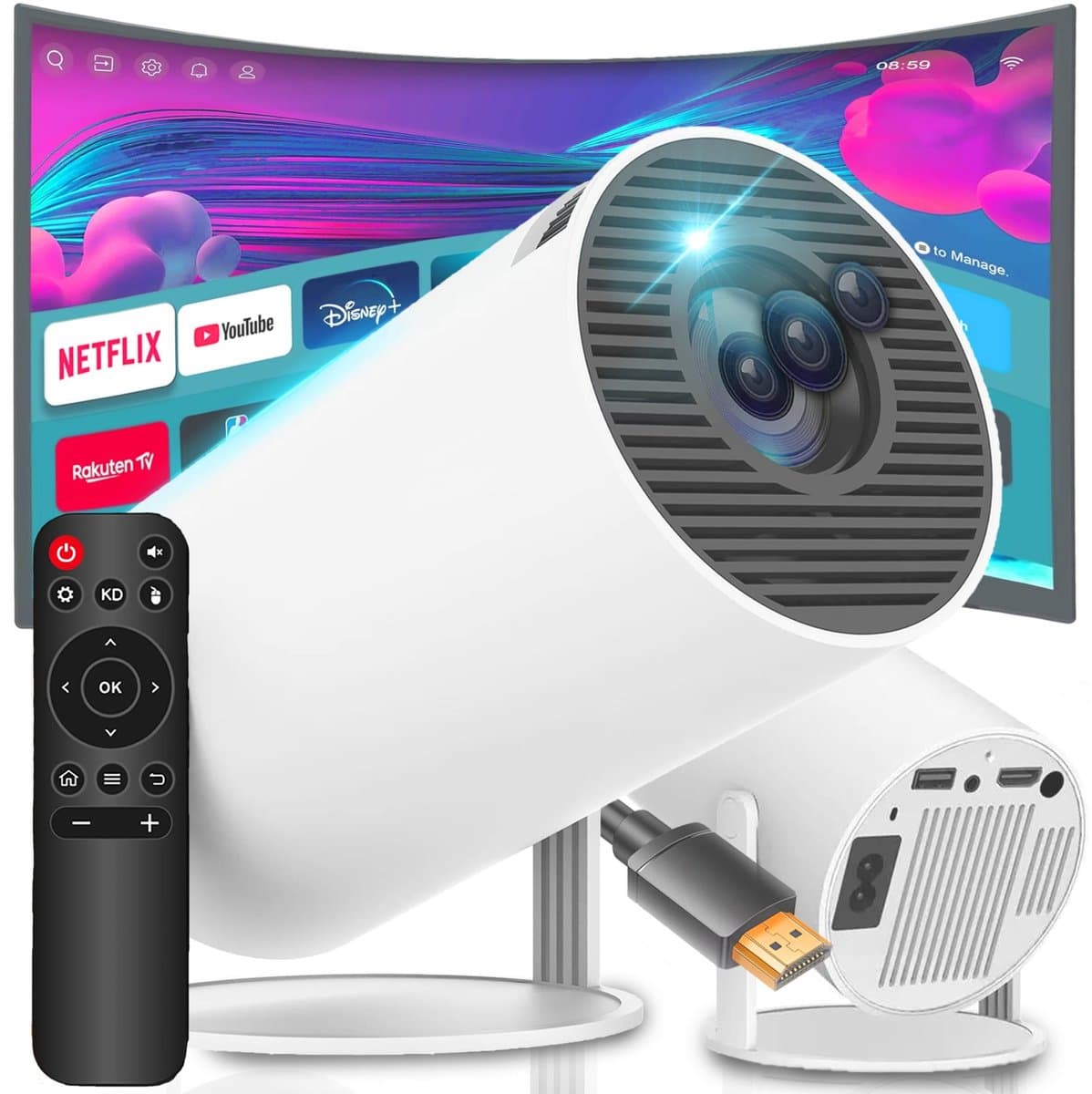 Retoo Mini Projector 4K - Draagbare Video Beamer met Auto WiFi en Bluetooth — afbeelding 1