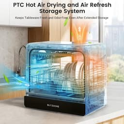 BLITZHOME Vaatwasser BH-6-CDW1 – draagbaar tafelmodel, 5,2L, 9 programma's, PTC hete lucht droging, 3D 360° sproei, app-bediening, EU-stekker — thumbnail 9