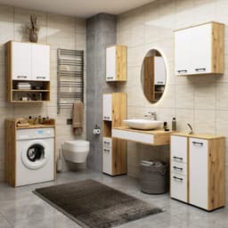 Badkamerkast voor Wasmachine FIN / Hoge Wasmachinekast met 2 Deuren / AKORD Furniture Factory / Artisan Eik - Wit / 65 x 180 x 30 cm — thumbnail 4
