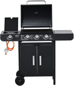Gasbarbecue - BBQ Buitenkeuken - Gasgrill Wagen - 3 Branders - 1 Zijbrander - Inclusief Gasslang - Drukregelaar - Tuin - 110x50x100 cm - Buiten Koken - Zwart — thumbnail 1