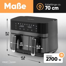 ProfiCook FR 1295 H -Dubbele Heteluchtfriteuse - 9 Liter (1x5.5L +1x 3.5L) — thumbnail 6