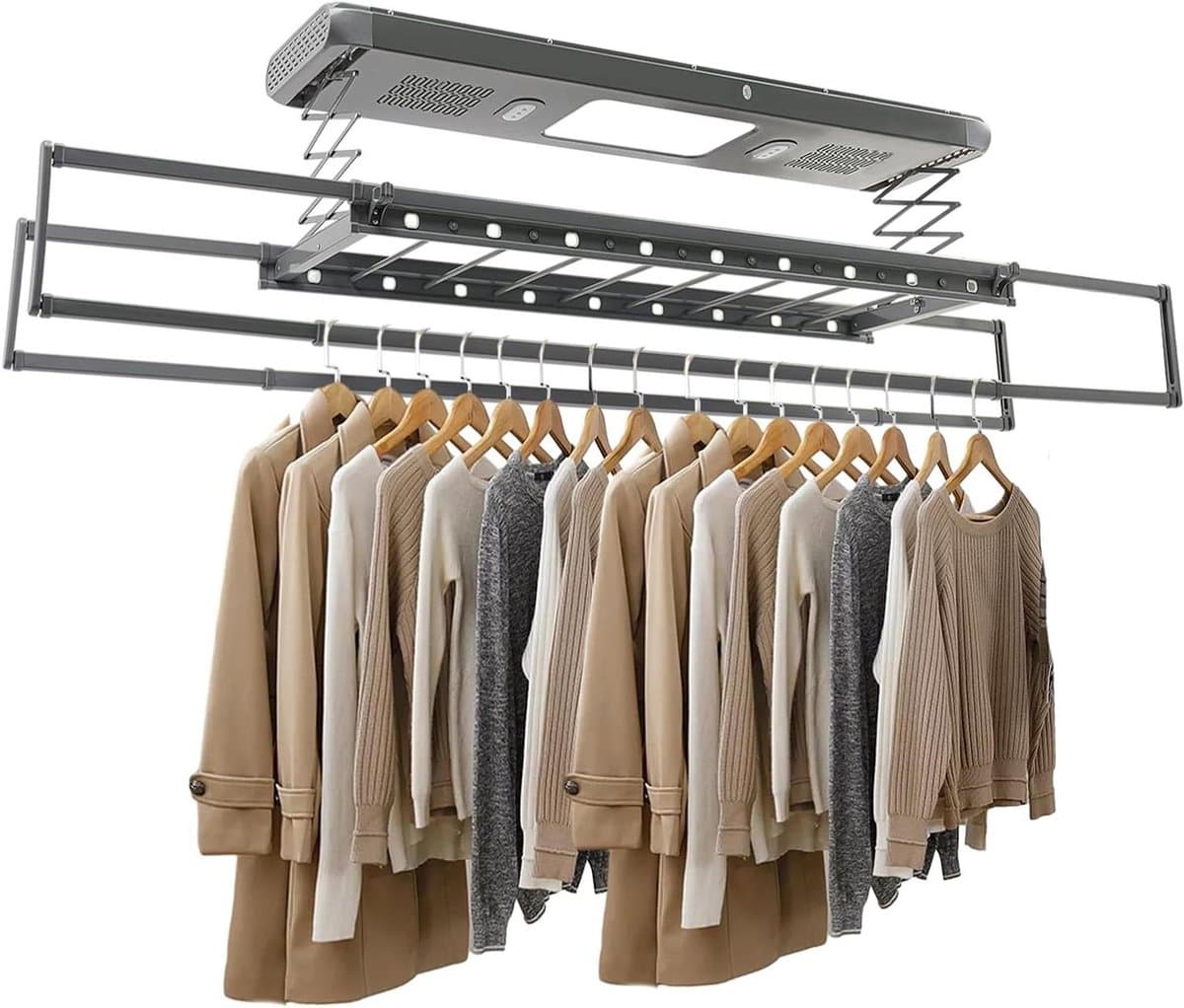 Elektrisch droogrek - Wasdroger plafond - Efficiënt wassen - Met ventilatoren - 130-215 cm - Blauw — afbeelding 1