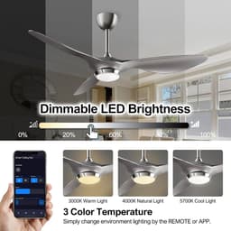 Smart Plafondventilator - Ventilator met Lamp - Comfort Verhogend - App en Spraakbesturing - 132 cm Diameter - Zilverkleurig — thumbnail 1