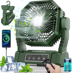 Campingventilator 20000 mAh - USB Oplaadbare Tafelventilator met LED Verlichting - Afstandsbediening - 4 Snelheden & 4 Timers - Stille Outdoor Ventilator met Ophanghaak - Voor Camping, Tent, Picknick en Reizen — thumbnail 1