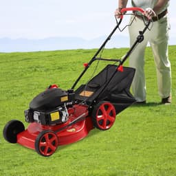 Benzine Grasmaaier - Gazonmaaier Tuinmachine - Gazon Onderhoud - Krachtige 5 pk Motor - 51 cm Maaibreedte - Zwart Rood — thumbnail 4