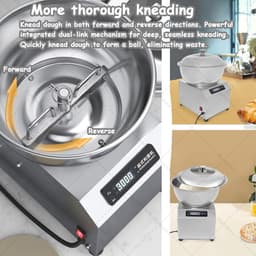 Deegkneedmachine - Keukenmixer Deegmixer - Brood en Pizza Maken - Roestvrijstalen Kom - 5 kg - Zilver — thumbnail 4