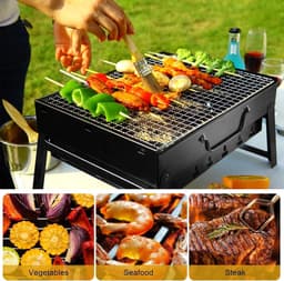 Daity 1 stuk - Houtskoolbarbecue – Draagbare tafelgrill, camping- & picknickgrill – Afneembare, inklapbare minigrill voor buiten, terras en camping (Klein) – Zwart — thumbnail 5