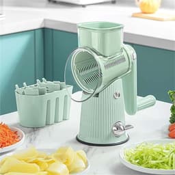 Voedselhakker Groente rasp - Keukenmachine Handmatig - Ingrediënten Snijden - 5-in-1 Roterend Systeem - 23.5 cm - Groen — thumbnail 4