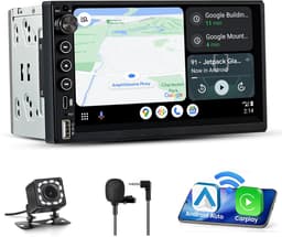 JUNSUN 7 inch 2DIN Autoradio met Draadloze Carplay & Android Auto - IPS Scherm (1024x600) + Achteruitrijcamera + Bedieningsknop + Installatieset + Microfoon + USB + FM Radio — thumbnail 1