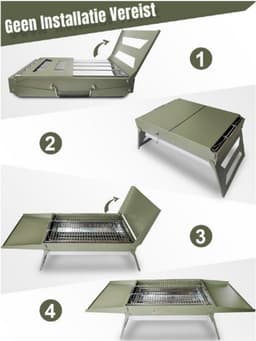 51 x 35 cm opvouwbare draagbare houtskoolgrill, kleine campinggrill voor 3-5 personen, BBQ grill voor buiten, geschikt voor tuinen, stranden, gazons en tafelbladen, Groen — thumbnail 4