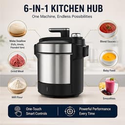 Swallow Maker Machine, slimme Fufu-kookprocessor, 1000 W krachtige mixer, 6 liter stalen kom voor bonsde Yam, automatische machine voor Ugali, Amala, Egusi, vleesmalen, multifunctioneel keukengereedsc — thumbnail 2
