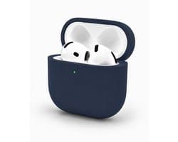 Enluxe Case geschikt voor Airpods 4 – Navy Blauw - Premium Siliconen Hoesje, Valbescherming & Spatwaterdicht, Draadloos Opladen Compatibel