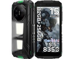 DOOGEE Fire 3 Max-Robuuste Smartphone-Android 15-32GB RAM + 256GB ROM-8350 mAh-1200LM kampeerlamp-outdoor smartphone-5,5 inch IPS HD+ scherm -48 MP + 8 MP camera-Gemini AI-Widevine L1-IP68 water- en stofbestendig - GPS-vingerafdrukherkenning-NFC- OTG