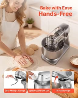 Keukenmachine – Keukenmixer – Keukenrobot – Foodprocessor – Mixer – 7,4L RVS Mengkom – 1800W Motor – 10 Snelheden – Inclusief Deeghaak, Garde En Platte Mengklopper — thumbnail 5