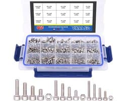 510 Stuks M3 M4 M5 RVS Hex Socket Head Cap Schroeven met Moeren Assortiment Kit voor Diverse Toepassingen
