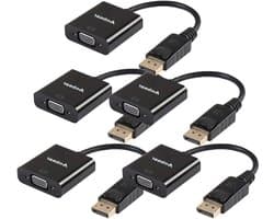 Displaypoort naar VGA adapter - Converter Kabel - Beeldoverdracht naar Monitor - Vergulde Connectoren - 5 stuks - Zwart