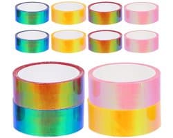 Kleurrijke Waterdichte Adhesive Tape - 12 Rollen Hoge Viscositeit voor Cadeauverpakking, Scrapbooking en DIY Knutselprojecten
