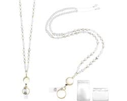 Elegante Lanyard met ID Houder voor Werk Badges, Natuurlijke Steen Kralen, Perfect voor School en Kantoor, Ideaal voor Sleutels en Kaarten