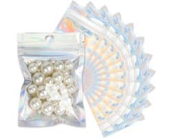 Holografische Mylar Zakjes 7 x 9 cm - Verpakkingen voor Voedsel, Sieraden en Monsters - 100 Stuks met Transparante Venster en Rits