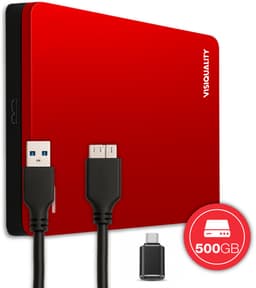 VisiQuality High-Speed Externe Harde Schijf 500 GB - Draagbare Harde Schijf USB 3.0 - Voor Windows & Mac - Xbox & PS4 games - Compact - Rood — thumbnail 1