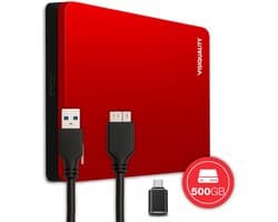 VisiQuality High-Speed Externe Harde Schijf 500 GB - Draagbare Harde Schijf USB 3.0/C - Voor Windows & Mac - Geschikt voor Gameconsoles - Compact - Met handleiding - Rood