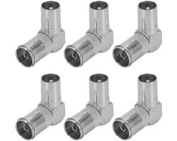 IEC TV Adapter - Connector Converter - TV Signaal Verbinding - 90 Graden Hoek - 6 Stuks - Zwart