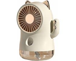Ventilator - Mini ventilator - Oplaadbare kleine ventilator met vernevelaar, krachtige luchtstroom met 3 standen, draagbare tafelventilator, brede luchtverspreiding, stille oscillerende luchtcirculator voor thuis en op kantoor (wit) — afbeelding 1