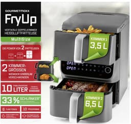 GOURMETmaxx FryUp dubbele kamer heteluchtfriteuse MultiSize - 10 l | verticale airfryer met 2 kamergroottes: minder verspilling van kookruimte | 10 programma's & led-touchdisplay | heteluchtfriteuse 2 kamers — thumbnail 3