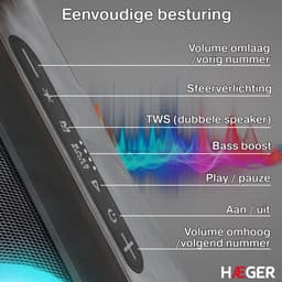 Haeger Cool Boom Speaker - Met Afstandsbediening - 29 uur Batterijduur - Bluetooth - Draagbaar - Boombox - Draadloos - Draadloze - Muziek Box — thumbnail 5