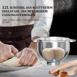 Keukenmachine - Multifunctionele mixer - Bakken en koken - Planetaire mengbeweging - 12 liter kom - Zilver — thumbnail 5