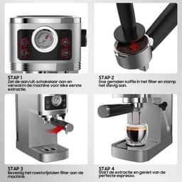 AIMASON CM1660 20 bar Italiaanse pompdruk espressomachine - 1350W hoog rendement professionele koffiemachine voor thuis - 1,3L watertank - met stoompijp, manometer en instelbare uittreedhoeveelheid - RVS — thumbnail 4