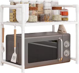 Magnetronstandaard - Keukenrek - Keuken organiseren - Dubbellaags met haken - Vergroot ruimte - Twee bloemen — thumbnail 1