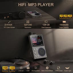 HiFi MP3-speler met Bluetooth, Lossless DSD DAC (FLAC), High-Resolution muziekspeler, draagbare audiospeler met 16 GB geheugenkaart, ondersteunt tot 256 GB, 2,4 inch — thumbnail 4