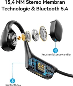 Bluetooth-hoofdtelefoon – Bluetooth-hoofdtelefoon met botgeleiding voor tijdens het zwemmen – Uniek LED-display – Compact ontwerp – Verfijnde uitstraling – Heldere geluidskwaliteit – Bluetooth-versie 5.4 — thumbnail 3