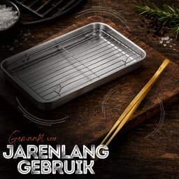 Braadslede met Afkoelrooster 304 RVS 31,8 x 24,8 x 3 cm + Gouden Keukenpincet 30,5 cm – Oven, BBQ & Airfryer Set — thumbnail 4