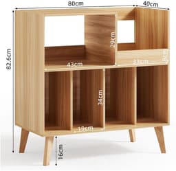 SNJY® Platenspeler Meubel - Platenspeler Kast - LP Houder - Platenhouder - 40D x 80B x 82,6H cm - Lichtbruin — thumbnail 2