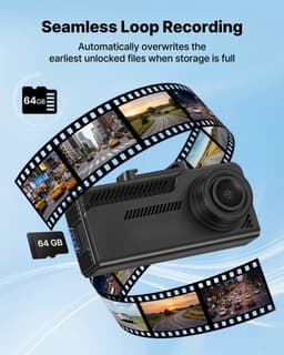 Dashcam voor auto - Dubbele voor- & achtercamera - Ultra HD 4K voor + 1080p achter - GPS - G-sensor - Parkeermodus - Loopopname - Geheugenkaart 64 GB - Zwart — thumbnail 2