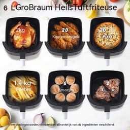 Glitzerlife - Airfryer Heteluchtfriteuse Friteuse - 6L kijkvenster 7 programma's - 11 functies touchscreen timer - 10 x bakpapier voor familiekeuken - 1500W stille anti-aanbak gezinskeuken - Zwart — thumbnail 3